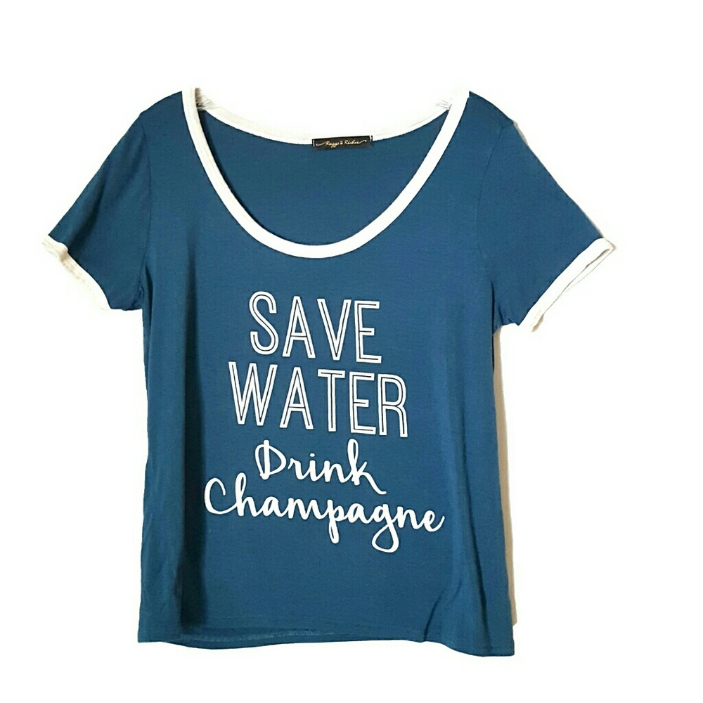 Rags II Riches | Teal & White Scoop Neck Tee
